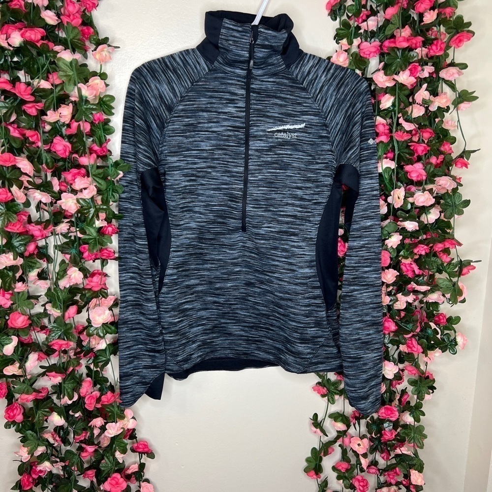 Columbia Gray Black Knit Half-Zip Pullover Sweatshirt Womens Small Outdoor Gym